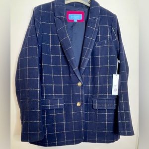 LS Lurex Plaid Blazer Draper James Navy/ Gold Size L